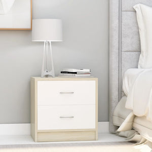 NNEVL Bedside Cabinets 2 pcs White and Sonoma Oak 40x30x40 cm Chipboard