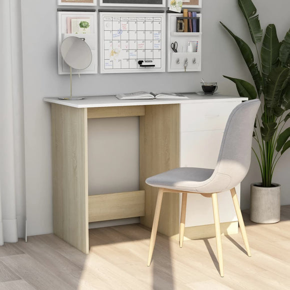 NNEVL Desk White and Sonoma Oak 100x50x76 cm Chipboard