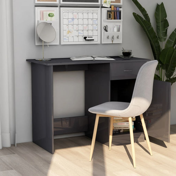NNEVL Desk High Gloss Grey 100x50x76 cm Chipboard