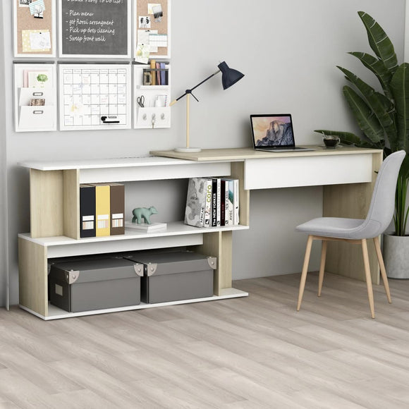 NNEVL Corner Desk White and Sonoma Oak 200x50x76 cm Chipboard