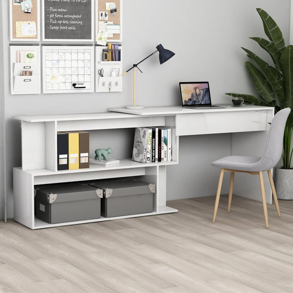 NNEVL Corner Desk High Gloss White 200x50x76 cm Chipboard