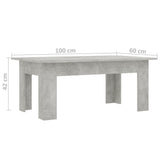 NNEVL Coffee Table Concrete Grey 100x60x42 cm Chipboard