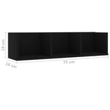 NNEVL CD Wall Shelf Black 75x18x18 cm Chipboard
