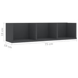NNEVL CD Wall Shelf Grey 75x18x18 cm Chipboard