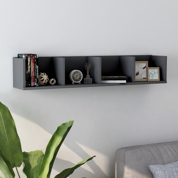 NNEVL CD Wall Shelf Grey 100x18x18 cm Chipboard