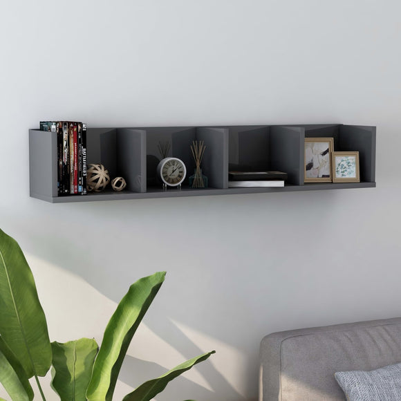 NNEVL CD Wall Shelf High Gloss Grey 100x18x18 cm Chipboard