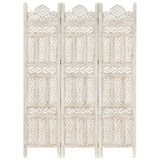 NNEVL Hand carved 3-Panel Room Divider White 120x165 cm Solid Mango Wood
