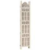 NNEVL Hand carved 3-Panel Room Divider White 120x165 cm Solid Mango Wood