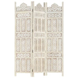NNEVL Hand carved 3-Panel Room Divider White 120x165 cm Solid Mango Wood