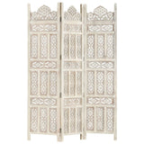 NNEVL Hand carved 3-Panel Room Divider White 120x165 cm Solid Mango Wood