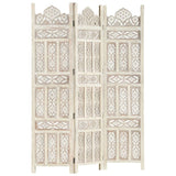NNEVL Hand carved 3-Panel Room Divider White 120x165 cm Solid Mango Wood