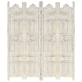 NNEVL Hand carved 4-Panel Room Divider White 160x165 cm Solid Mango Wood