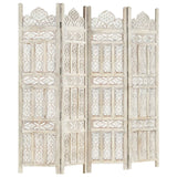 NNEVL Hand carved 4-Panel Room Divider White 160x165 cm Solid Mango Wood
