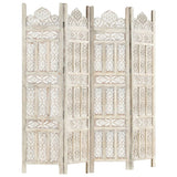 NNEVL Hand carved 4-Panel Room Divider White 160x165 cm Solid Mango Wood