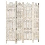 NNEVL Hand carved 4-Panel Room Divider White 160x165 cm Solid Mango Wood