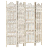 NNEVL Hand carved 4-Panel Room Divider White 160x165 cm Solid Mango Wood