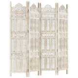 NNEVL Hand carved 4-Panel Room Divider White 160x165 cm Solid Mango Wood