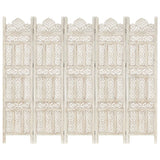 NNEVL Hand carved 5-Panel Room Divider White 200x165 cm Solid Mango Wood