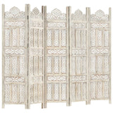 NNEVL Hand carved 5-Panel Room Divider White 200x165 cm Solid Mango Wood