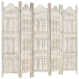 NNEVL Hand carved 5-Panel Room Divider White 200x165 cm Solid Mango Wood