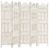 NNEVL Hand carved 5-Panel Room Divider White 200x165 cm Solid Mango Wood