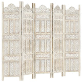 NNEVL Hand carved 5-Panel Room Divider White 200x165 cm Solid Mango Wood