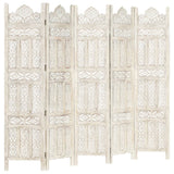 NNEVL Hand carved 5-Panel Room Divider White 200x165 cm Solid Mango Wood