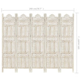 NNEVL Hand carved 5-Panel Room Divider White 200x165 cm Solid Mango Wood