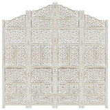 NNEVL Hand carved 4-Panel Room Divider White 160x165 cm Solid Mango Wood