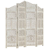 NNEVL Hand carved 4-Panel Room Divider White 160x165 cm Solid Mango Wood
