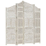 NNEVL Hand carved 4-Panel Room Divider White 160x165 cm Solid Mango Wood