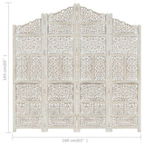 NNEVL Hand carved 4-Panel Room Divider White 160x165 cm Solid Mango Wood