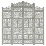 NNEVL Hand carved 4-Panel Room Divider Grey 160x165 cm Solid Mango Wood