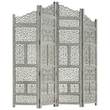 NNEVL Hand carved 4-Panel Room Divider Grey 160x165 cm Solid Mango Wood