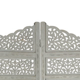 NNEVL Hand carved 4-Panel Room Divider Grey 160x165 cm Solid Mango Wood
