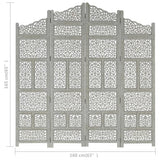 NNEVL Hand carved 4-Panel Room Divider Grey 160x165 cm Solid Mango Wood