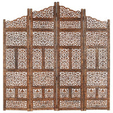 NNEVL Hand carved 4-Panel Room Divider Brown 160x165 cm Solid Mango Wood