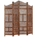 NNEVL Hand carved 4-Panel Room Divider Brown 160x165 cm Solid Mango Wood
