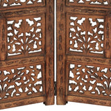 NNEVL Hand carved 4-Panel Room Divider Brown 160x165 cm Solid Mango Wood