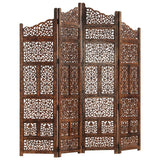 NNEVL Hand carved 4-Panel Room Divider Brown 160x165 cm Solid Mango Wood