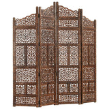 NNEVL Hand carved 4-Panel Room Divider Brown 160x165 cm Solid Mango Wood