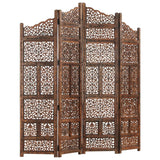 NNEVL Hand carved 4-Panel Room Divider Brown 160x165 cm Solid Mango Wood