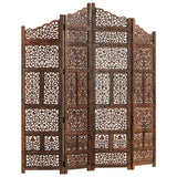 NNEVL Hand carved 4-Panel Room Divider Brown 160x165 cm Solid Mango Wood
