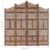 NNEVL Hand carved 4-Panel Room Divider Brown 160x165 cm Solid Mango Wood