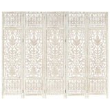 NNEVL Hand carved 5-Panel Room Divider White 200x165 cm Solid Mango Wood