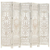 NNEVL Hand carved 5-Panel Room Divider White 200x165 cm Solid Mango Wood