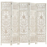 NNEVL Hand carved 5-Panel Room Divider White 200x165 cm Solid Mango Wood