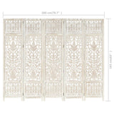 NNEVL Hand carved 5-Panel Room Divider White 200x165 cm Solid Mango Wood