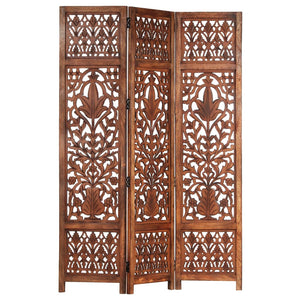 NNEVL Hand Carved 3-Panel Room Divider Brown 120x165 cm Solid Mango Wood