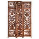 NNEVL Hand Carved 3-Panel Room Divider Brown 120x165 cm Solid Mango Wood